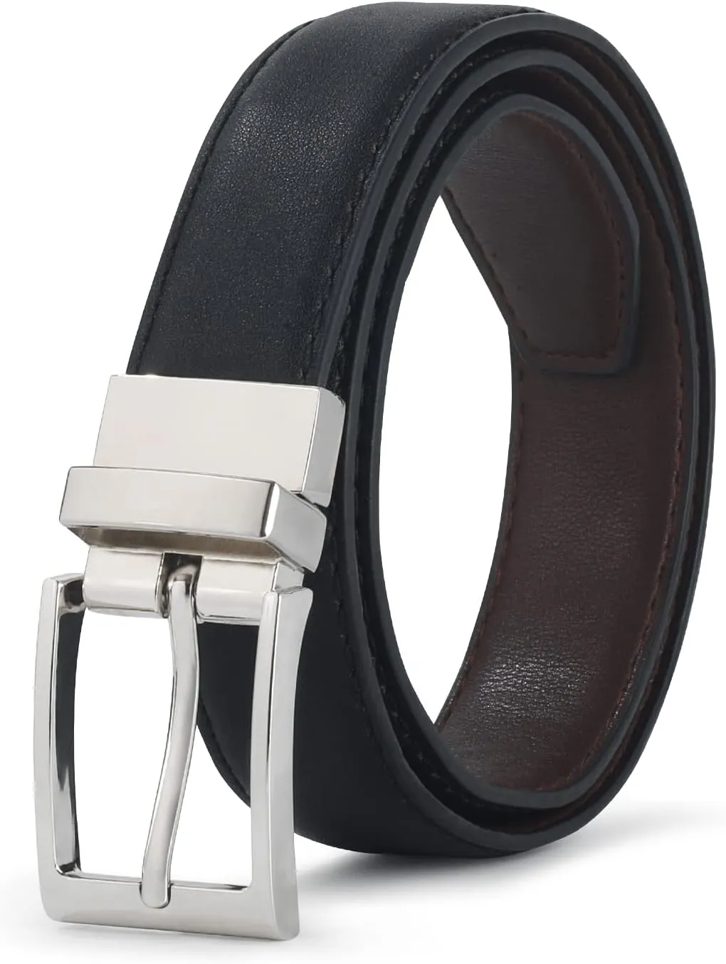 AWAYTR Reversible Kids Belts for Boys - Black and Brown Leather Belt for School Uniform Casual Jeans
