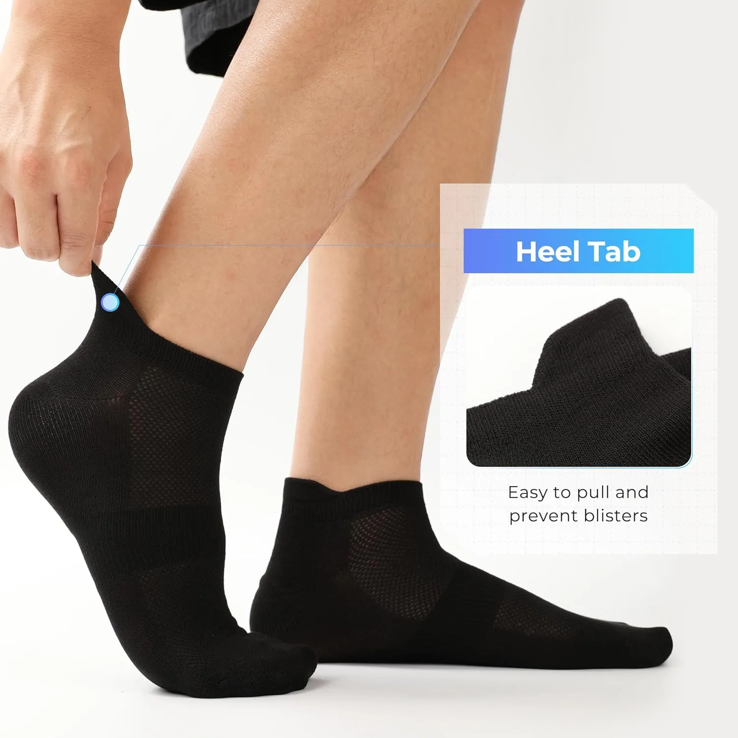 BAMBOO COOL Men's Ankle Socks Athletic Low Cut Heel Tab Cushioned Moisture Wicking, Running Arch Support Breathable, 8 Pack