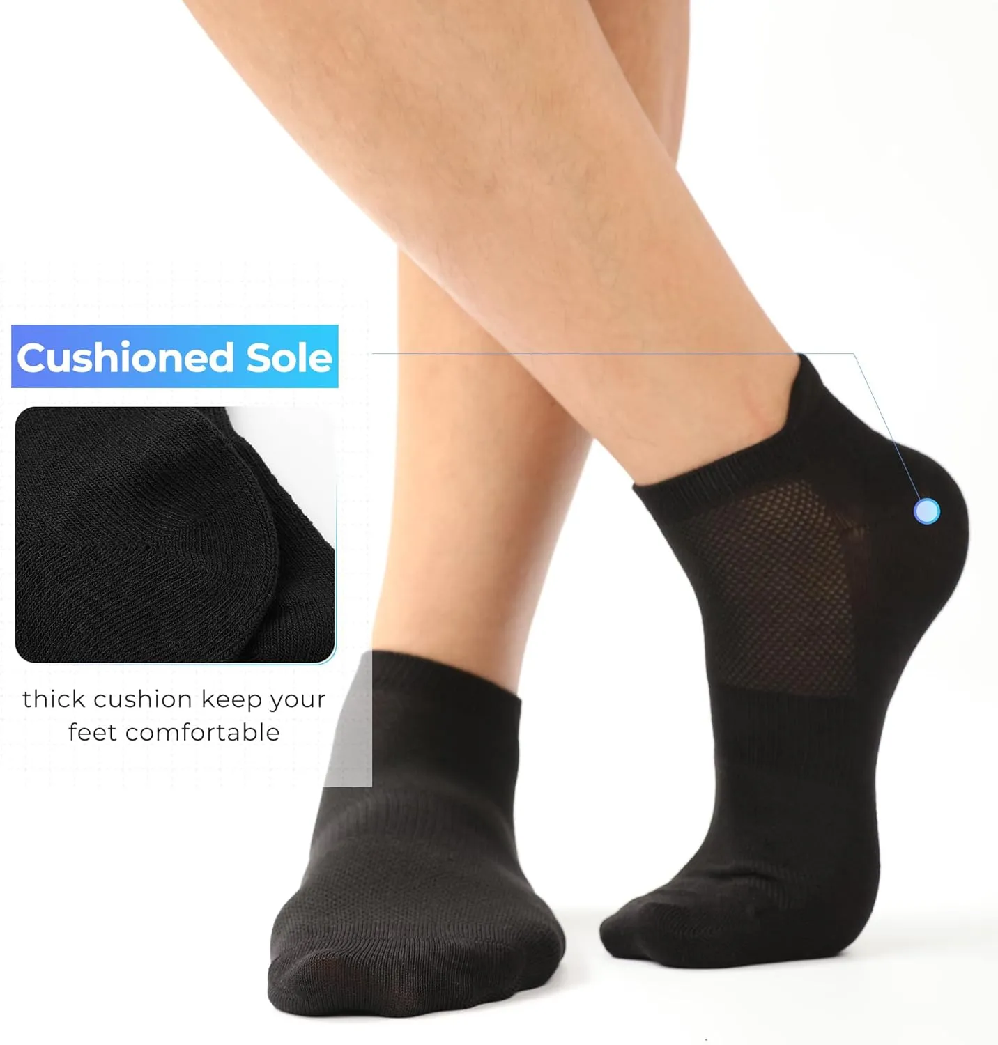 BAMBOO COOL Men's Ankle Socks Athletic Low Cut Heel Tab Cushioned Moisture Wicking, Running Arch Support Breathable, 8 Pack