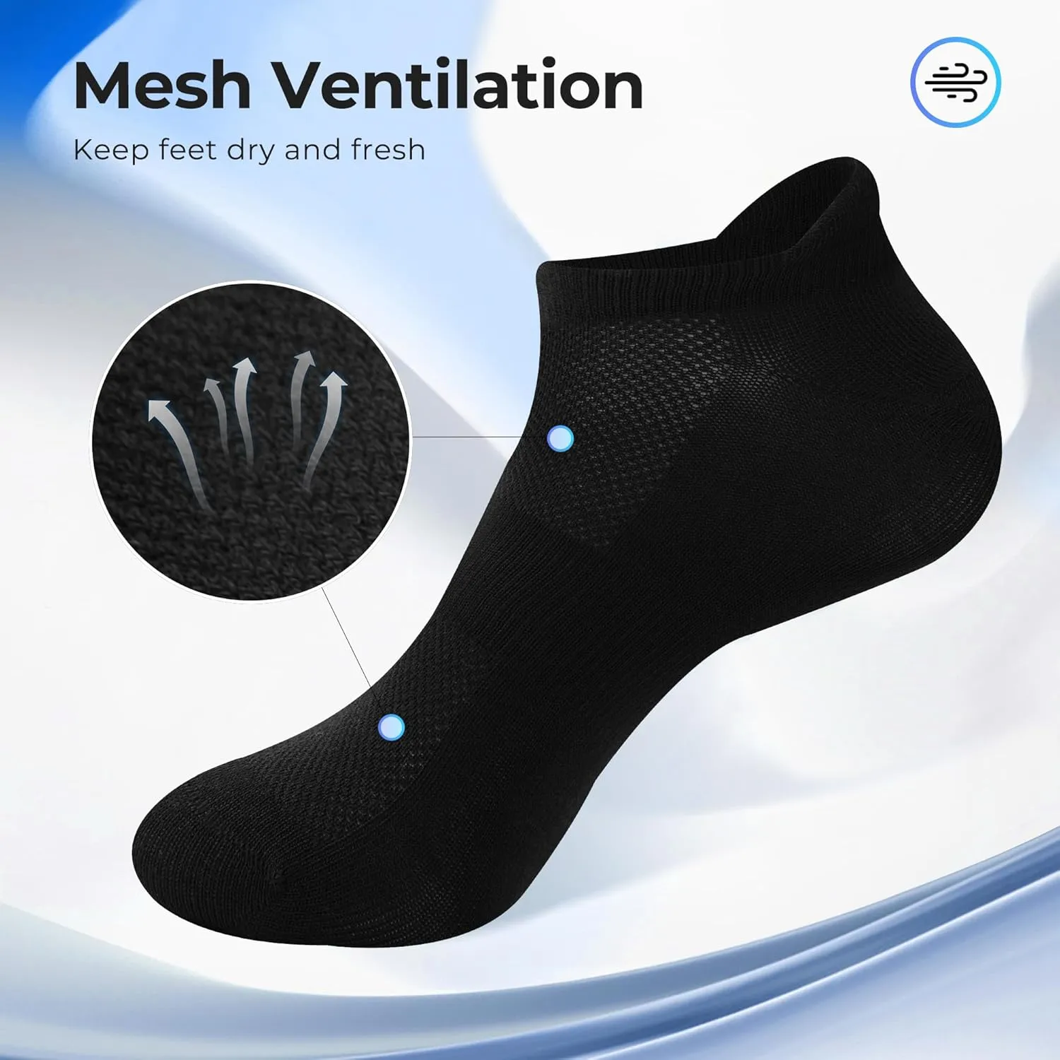 BAMBOO COOL Men's Ankle Socks Athletic Low Cut Heel Tab Cushioned Moisture Wicking, Running Arch Support Breathable, 8 Pack