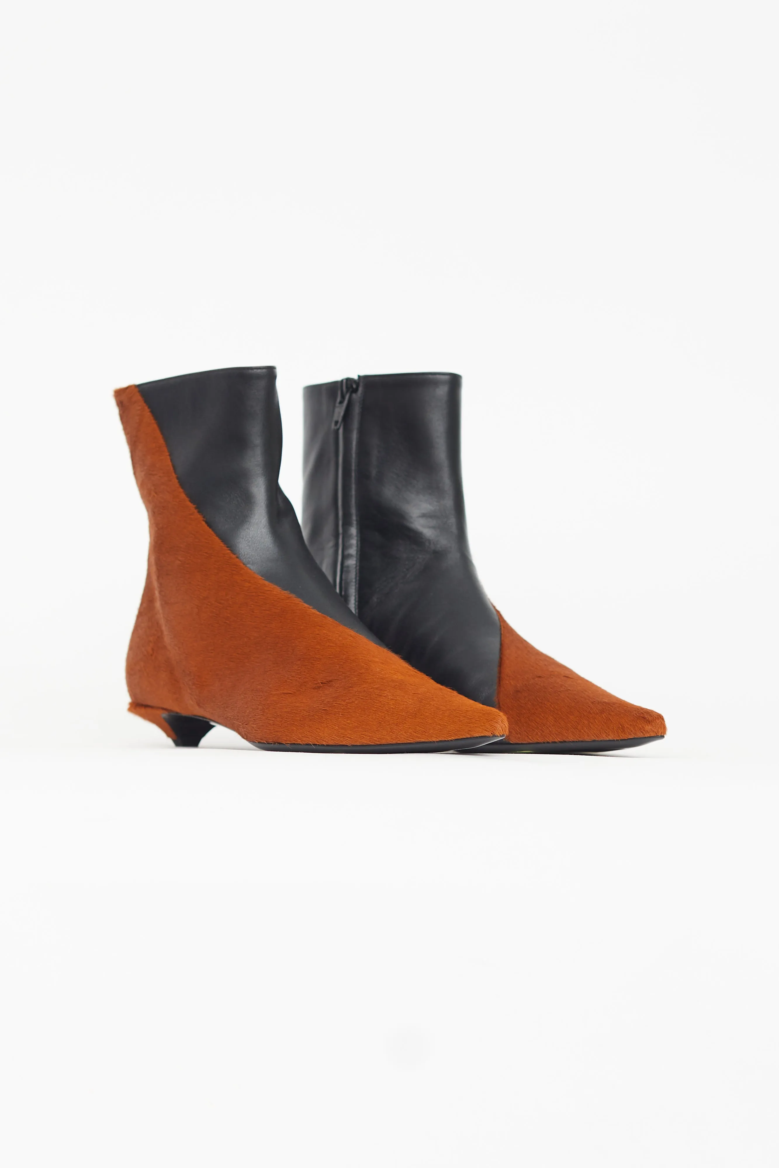 Black Leather & Brown Textured Ankle Boot