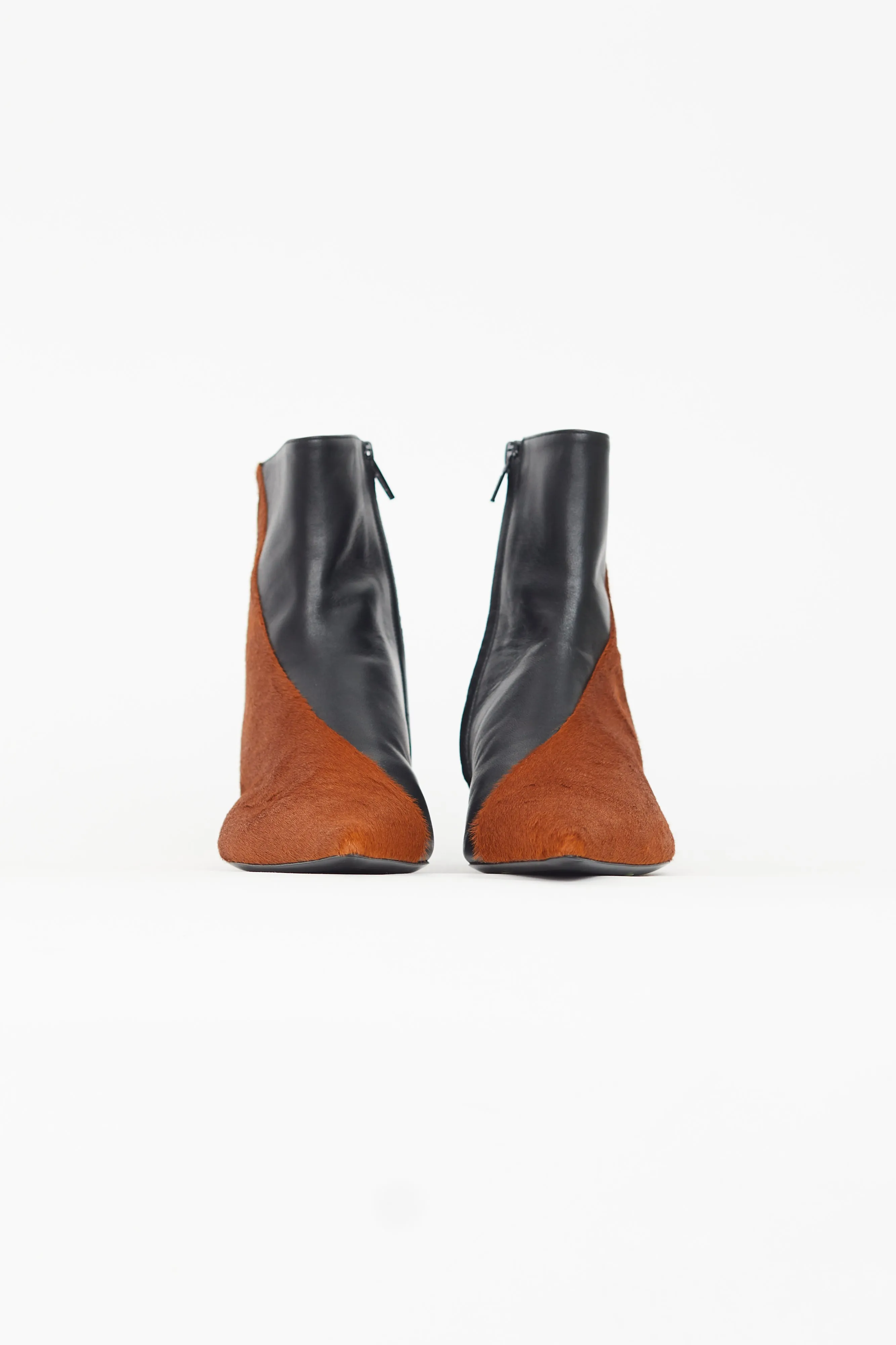 Black Leather & Brown Textured Ankle Boot
