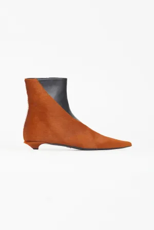 Black Leather & Brown Textured Ankle Boot