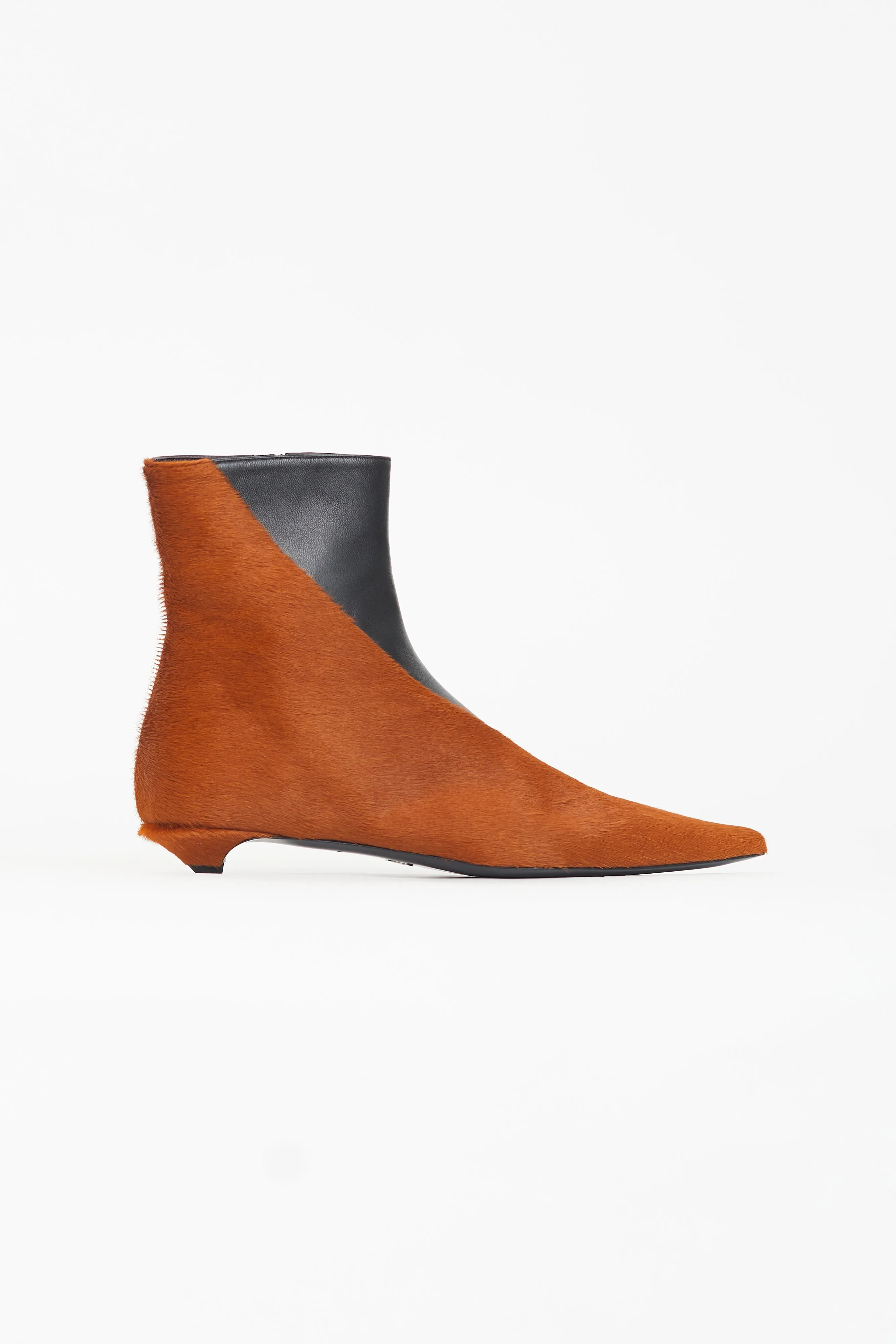 Black Leather & Brown Textured Ankle Boot