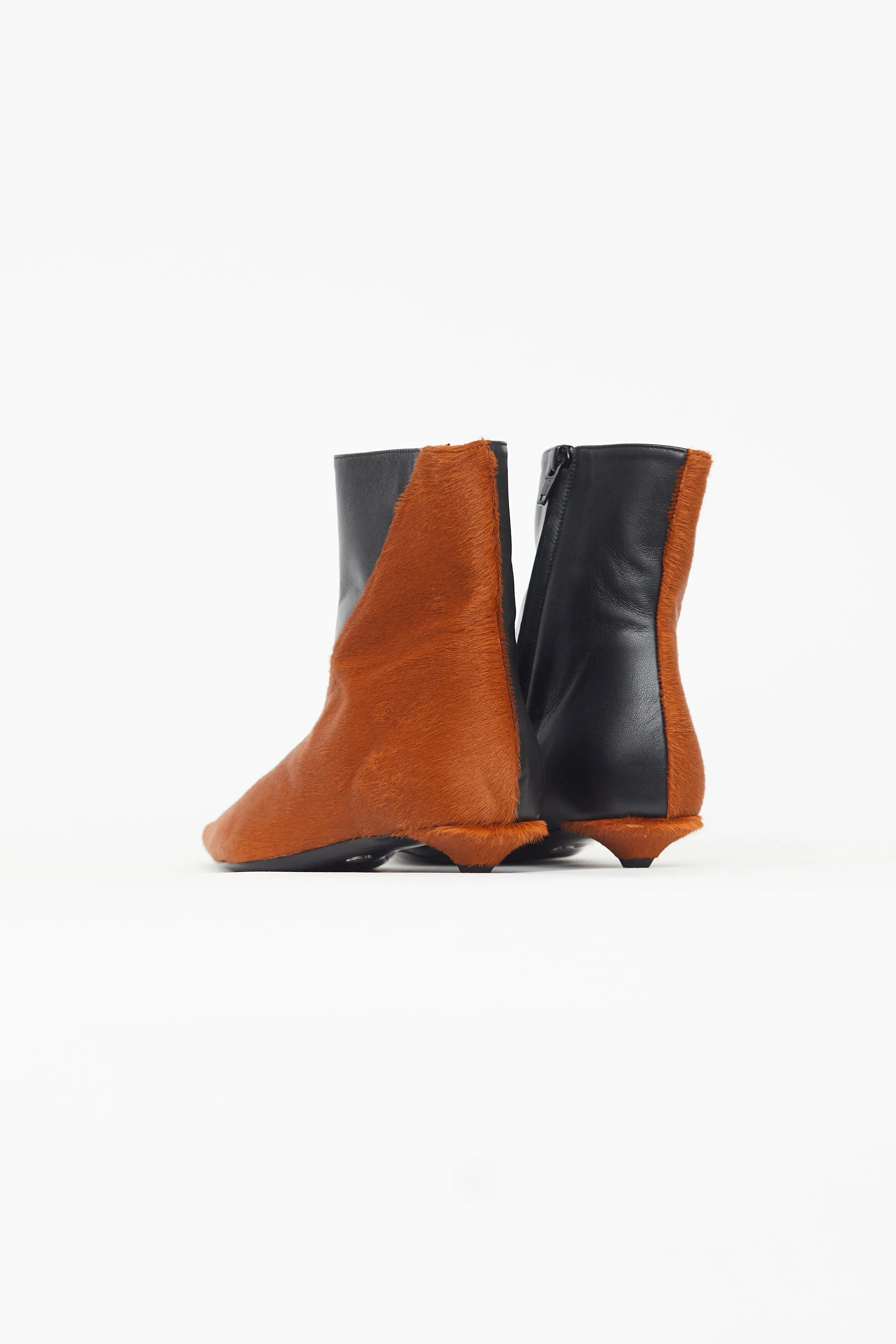 Black Leather & Brown Textured Ankle Boot