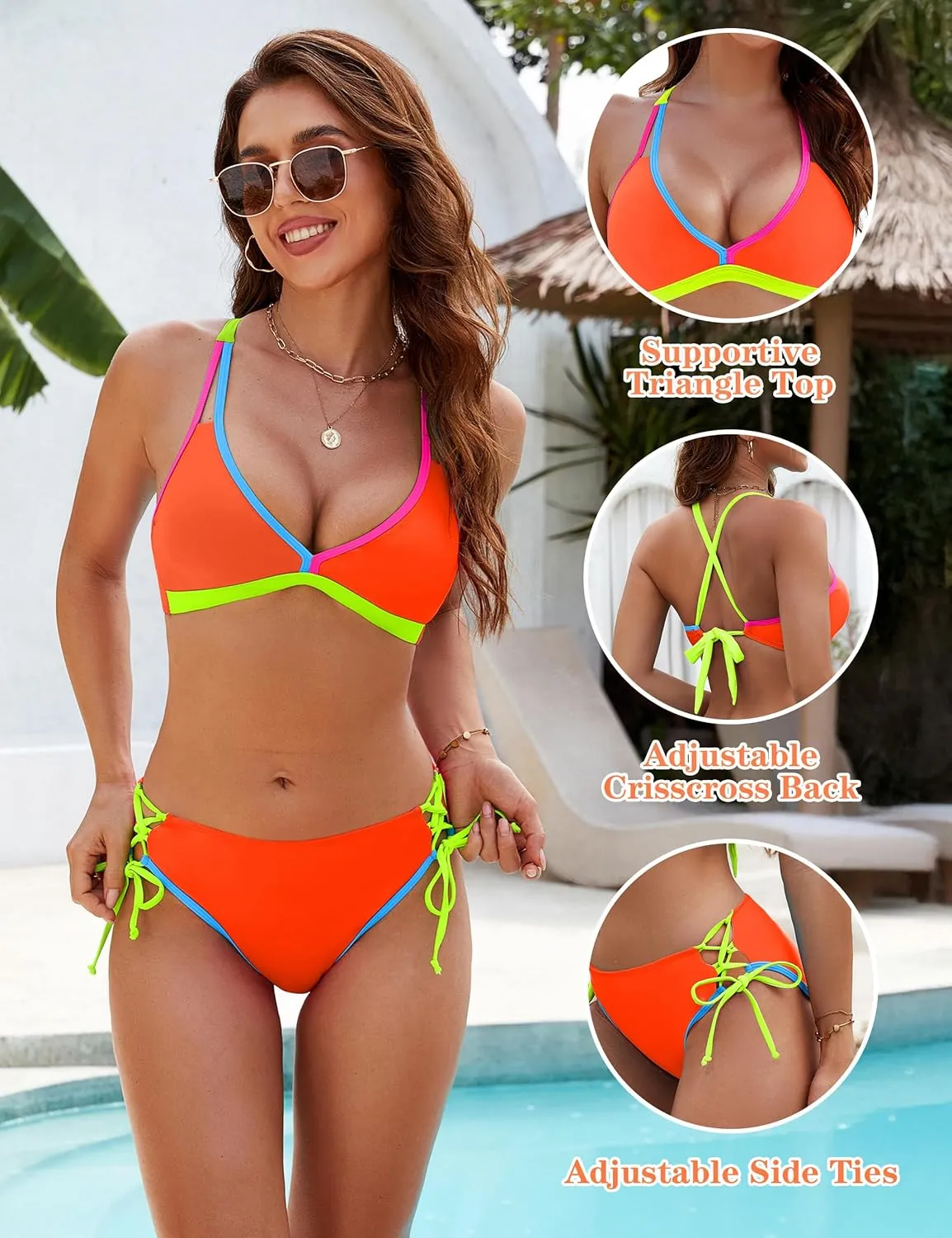 Blooming Jelly Women's Bikini Set Two Piece Swimsuit Triangle Top String Mid Rise Bottom Cheeky Bathing Suit