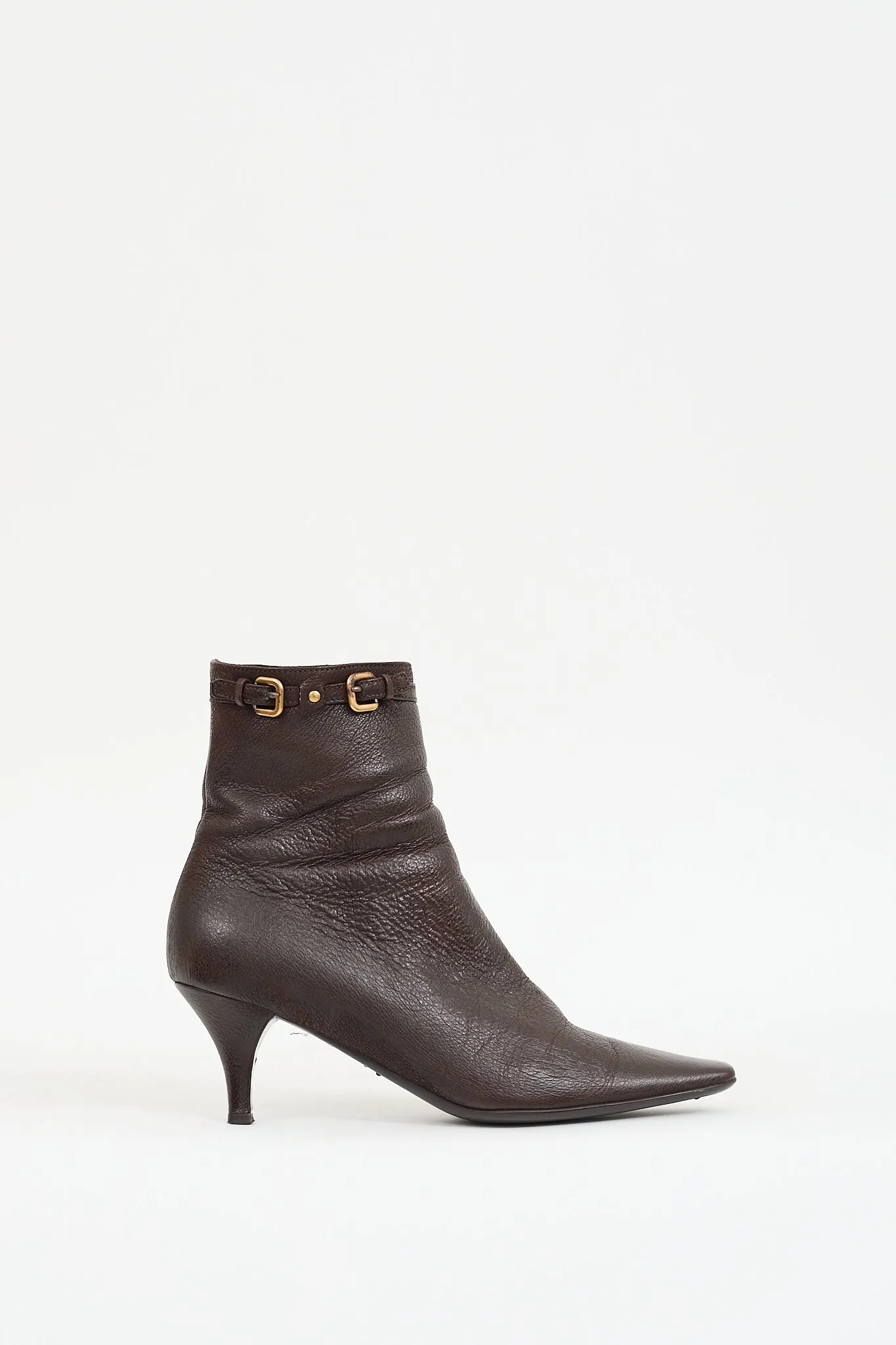 Brown Leather & Gold Buckle Boot