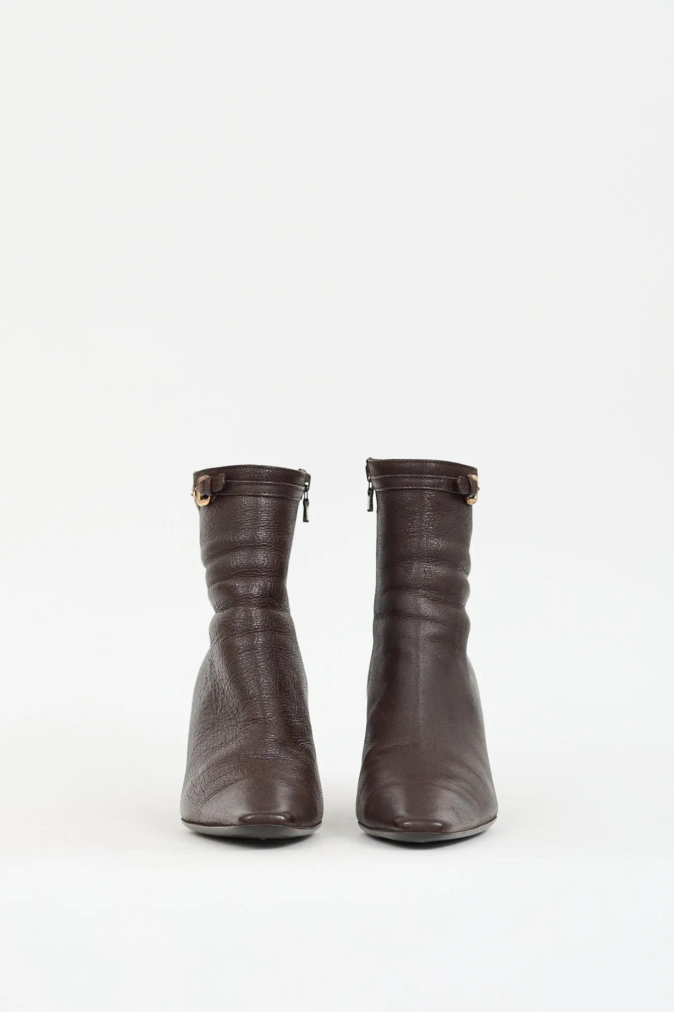 Brown Leather & Gold Buckle Boot