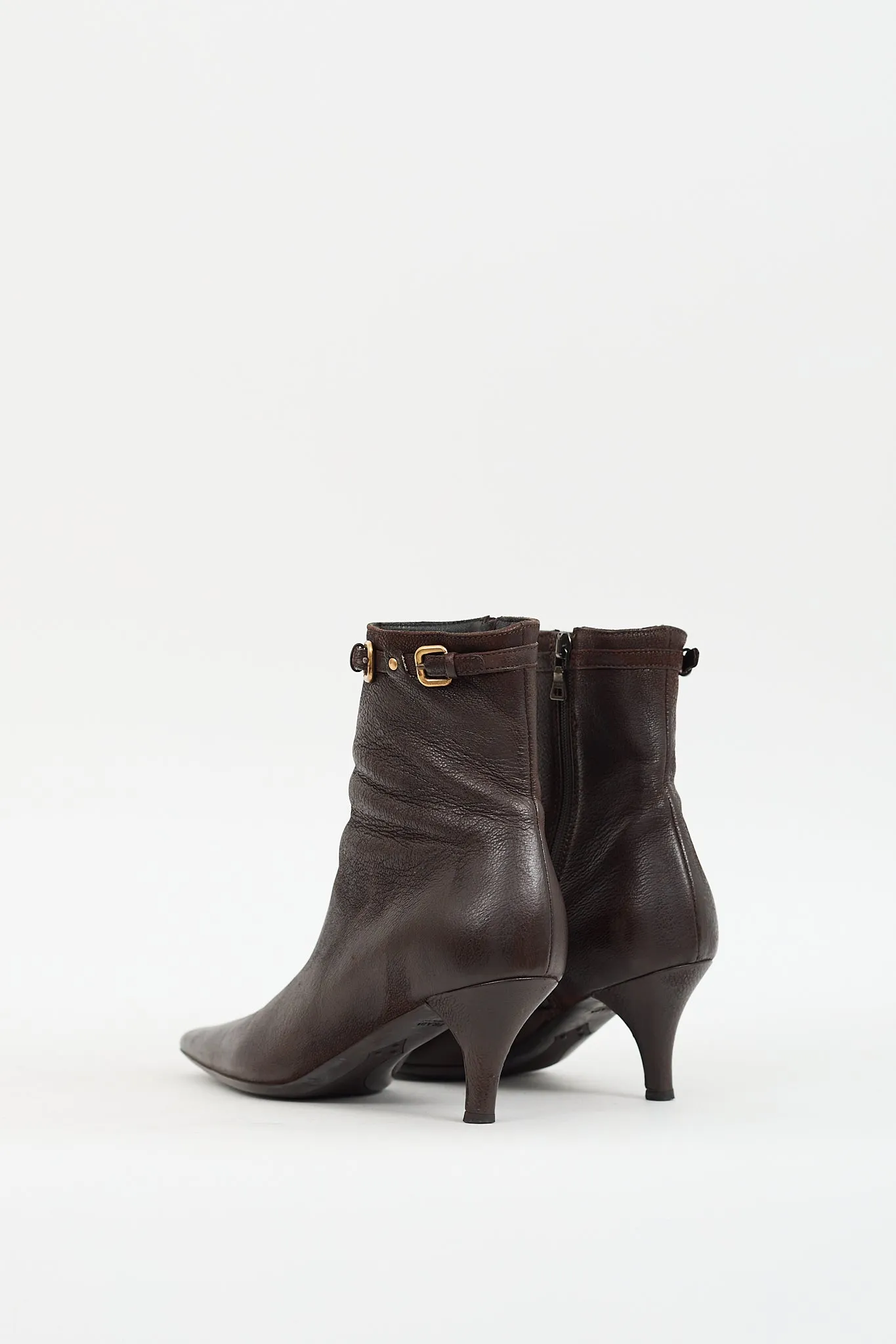 Brown Leather & Gold Buckle Boot