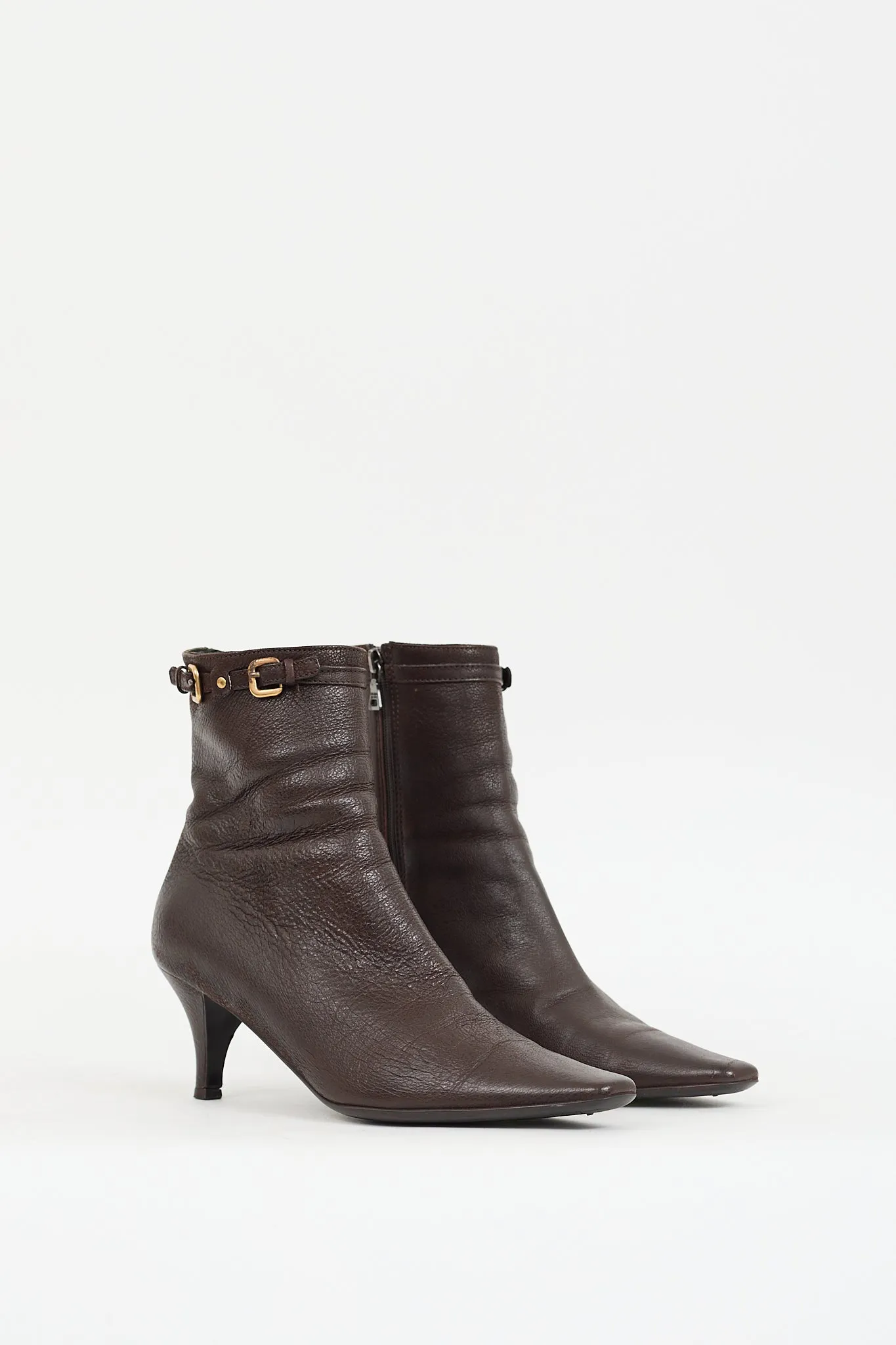Brown Leather & Gold Buckle Boot