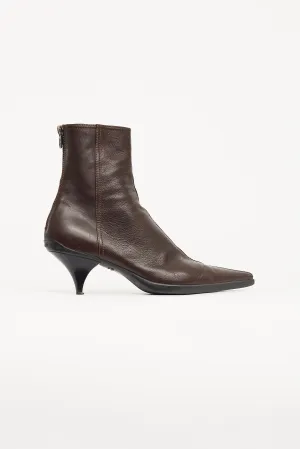 Brown Leather Pointed Toe Boot