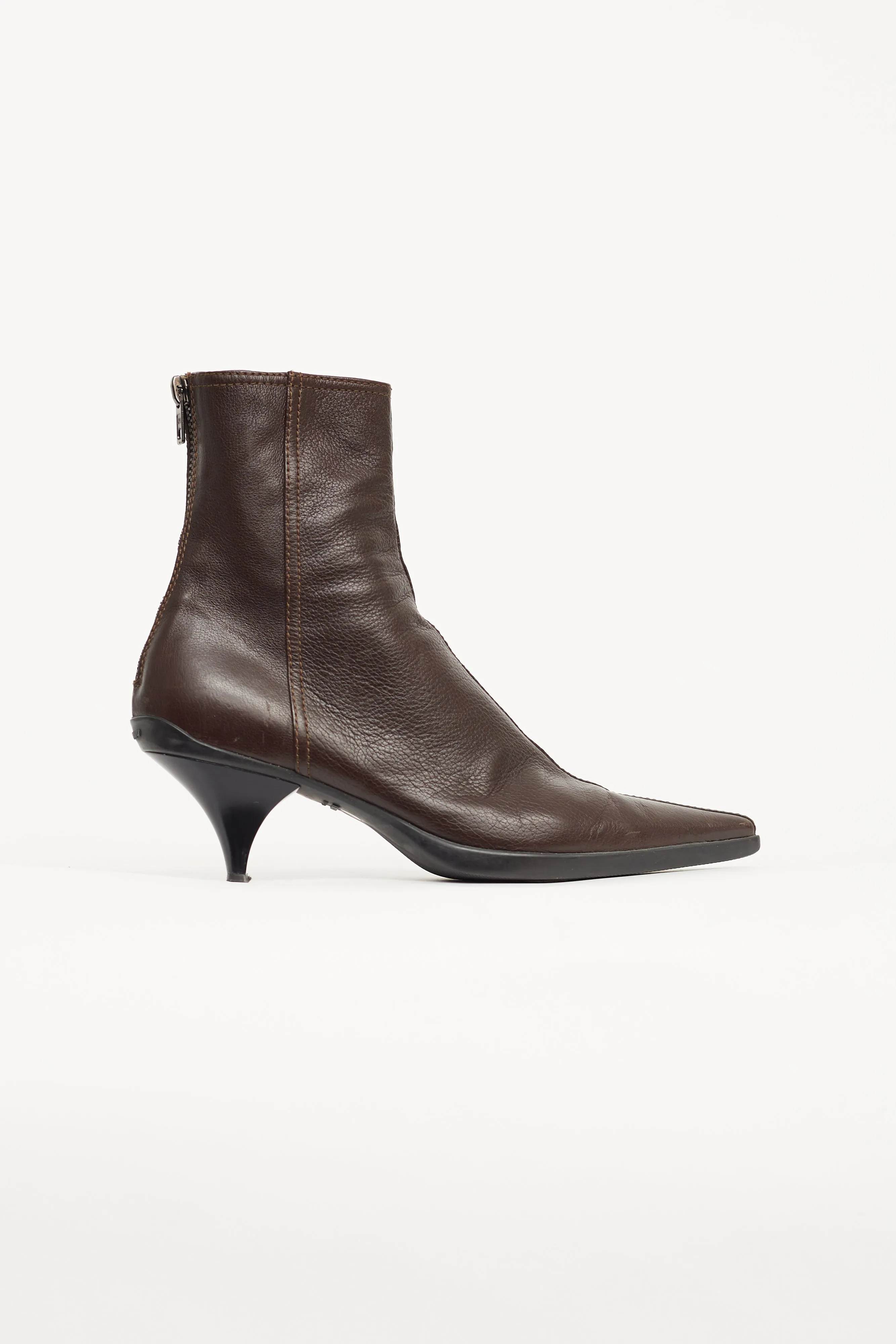 Brown Leather Pointed Toe Boot