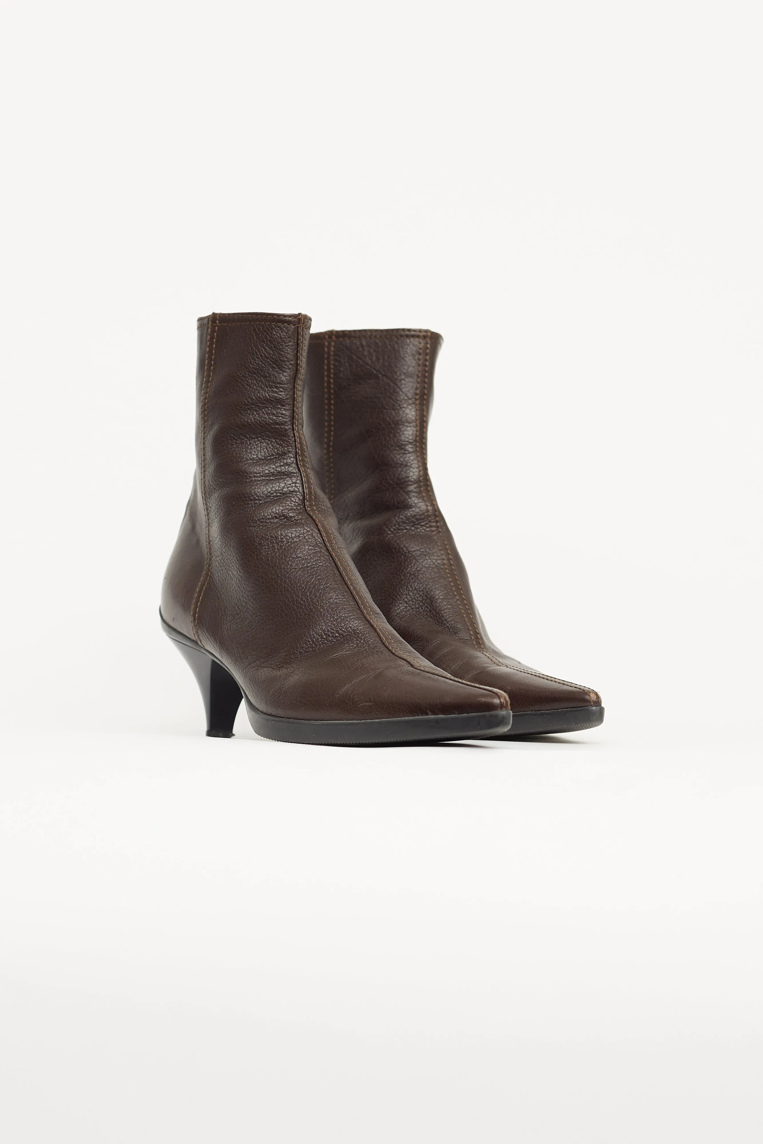 Brown Leather Pointed Toe Boot