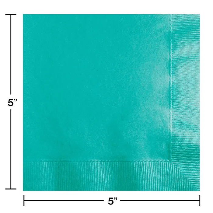 Bulk Pack of 100 Teal Lagoon Beverage Napkins, 3 Ply