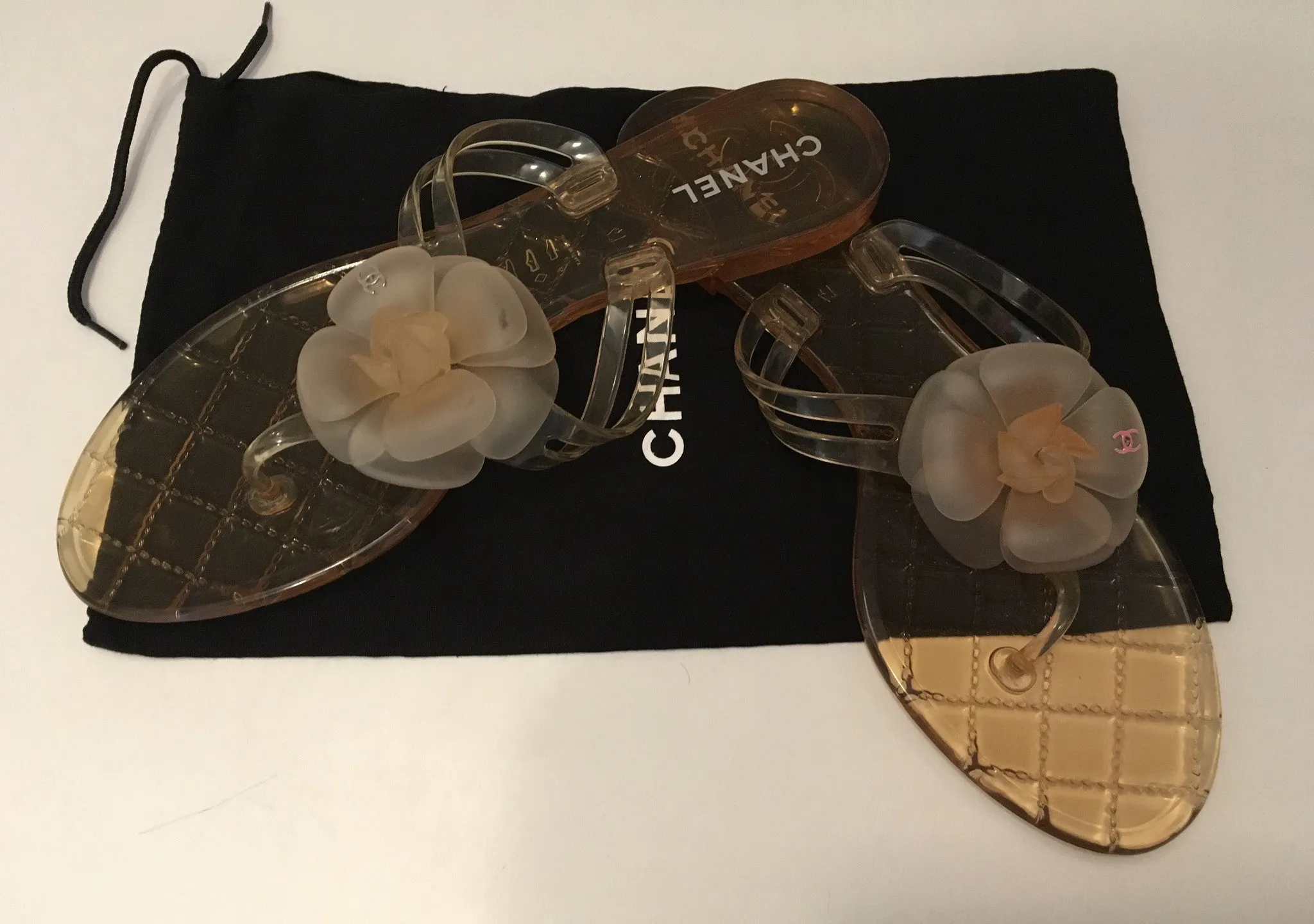 CHANEL CAMELLIA THONG SANDALS FLIP FLOPS SIZE 41 LADIES