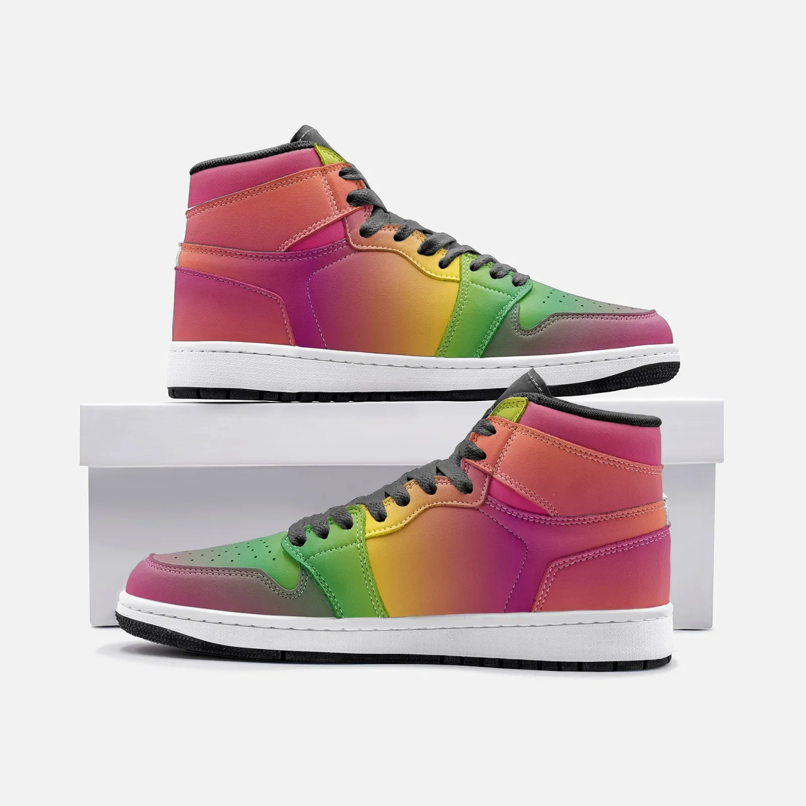 Custom Rainbow Sneaker Hi Tops in Vegan Leather for Men and Women