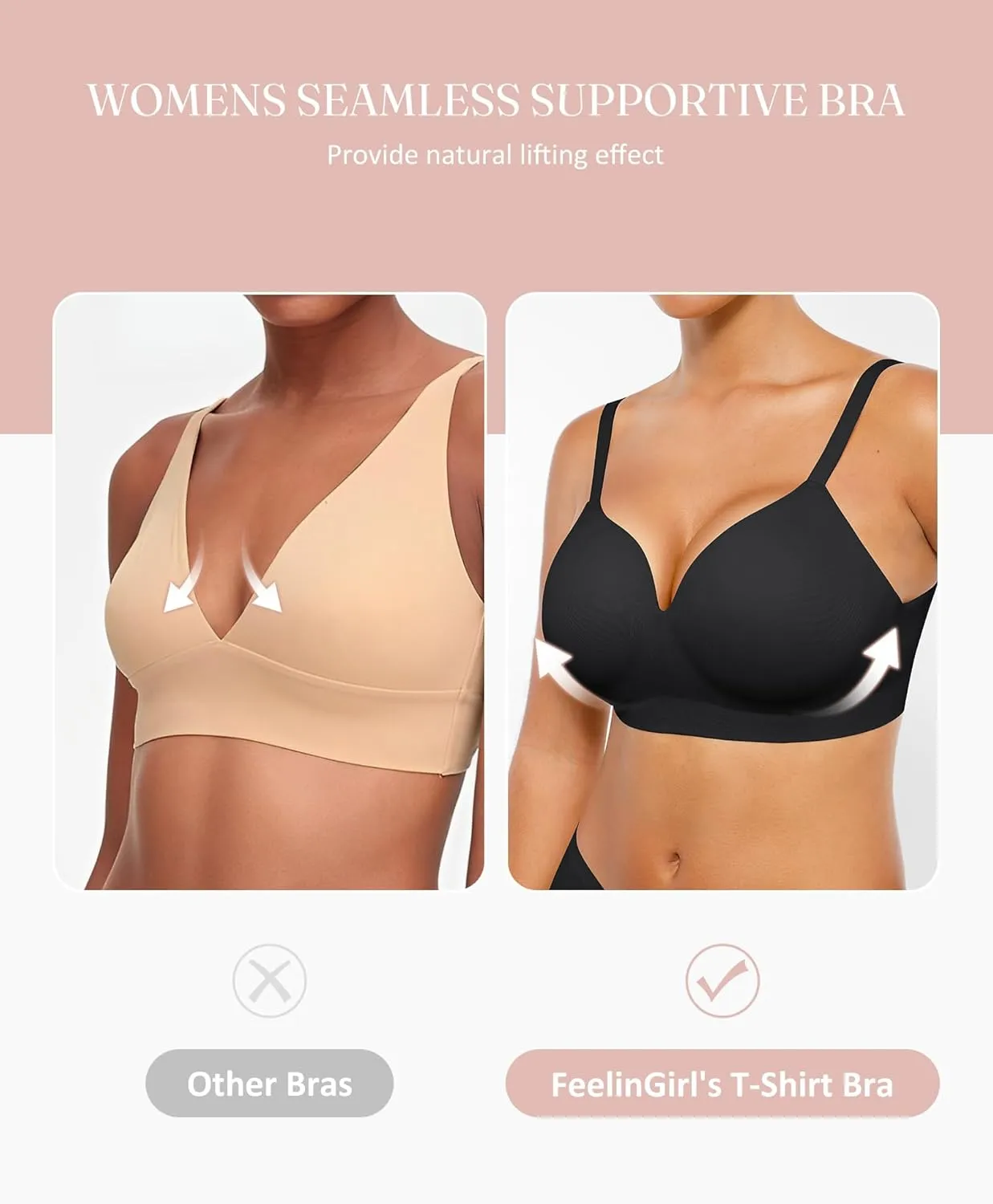FeelinGirl Wireless Supportive Bra for Women, Seamless Comfort Bralettes No Underwire Full Coverage Everyday Bras