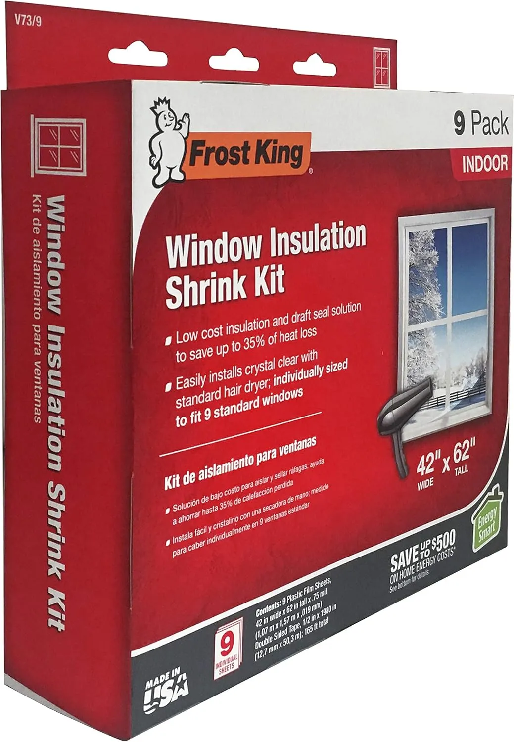 Frost King V73/9H Indoor Shrink Window Kit 42 62-Inch, Clear, 9-Pack