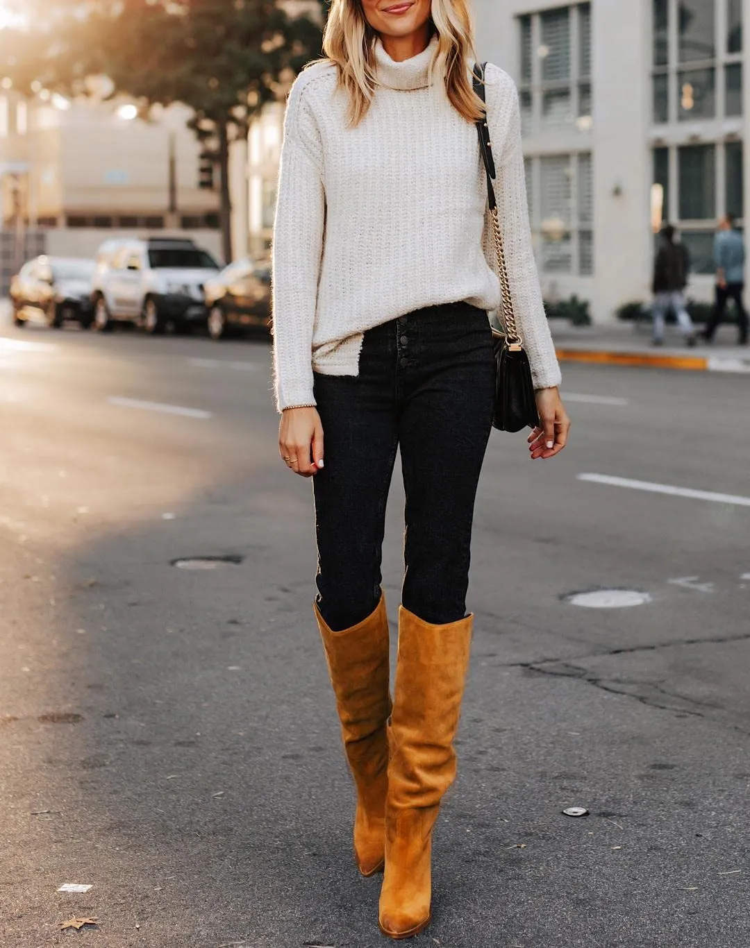 Gold Brown Slouchy Kitten Heel Wide Calf Boots