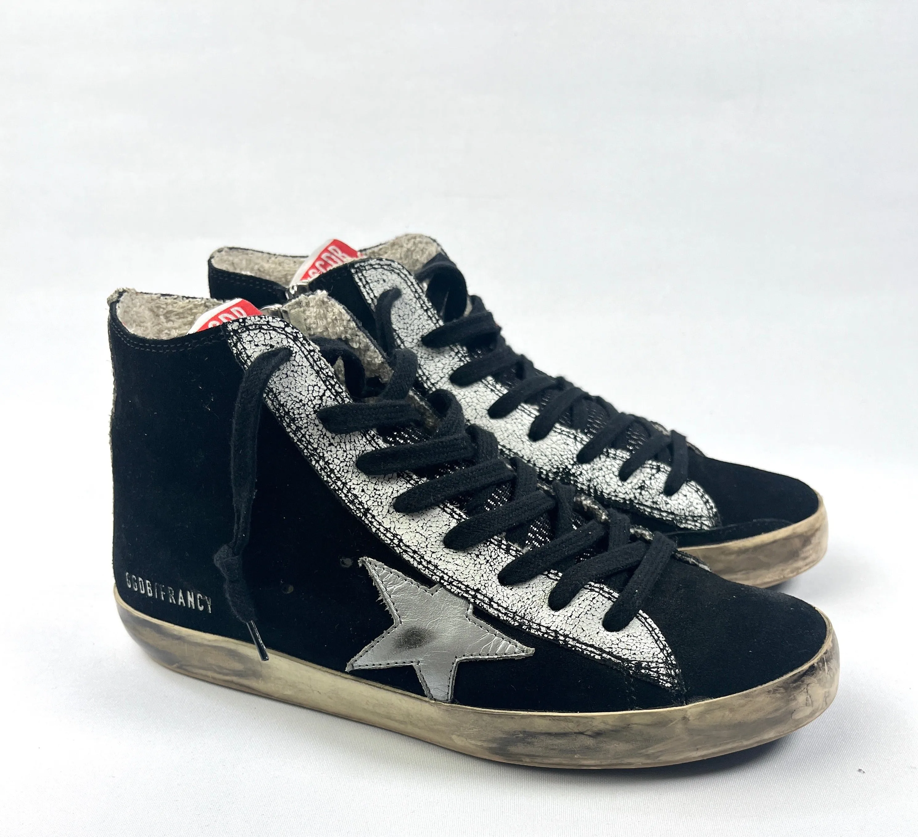GOLDEN GOOSE - FRANCY HIGH TOP SNEAKER IN BLACK SUEDE - SZ 38