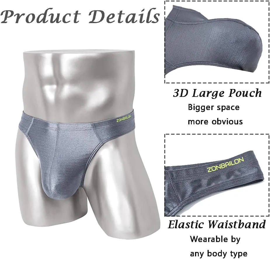 JINSHI Men's Thong Underwear Sexy Ice Silk Glossy G String Male Athletic Thongs T Back For Men Bikini Briefs