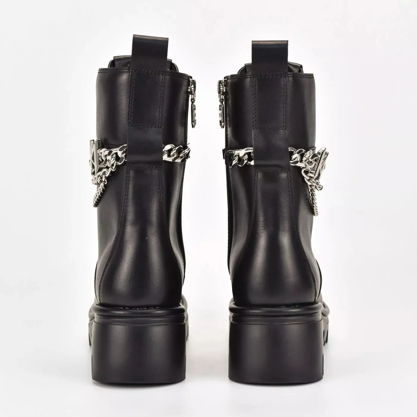 KARL LAGERFELD KOMBAT KC HI LACE CHAIN BOOTS IN BLACK
