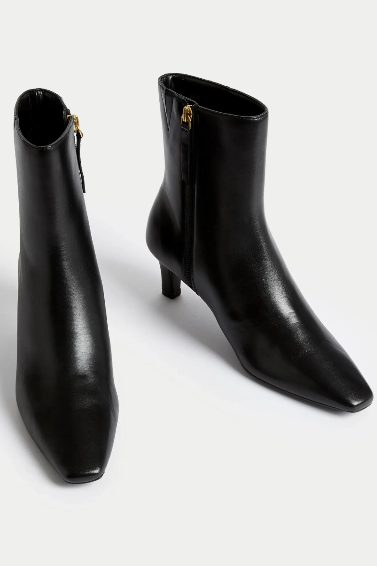 Leather Kitten Heel Chisel Toe Ankle Boots