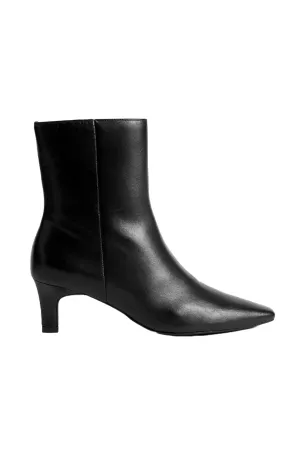 Leather Kitten Heel Chisel Toe Ankle Boots