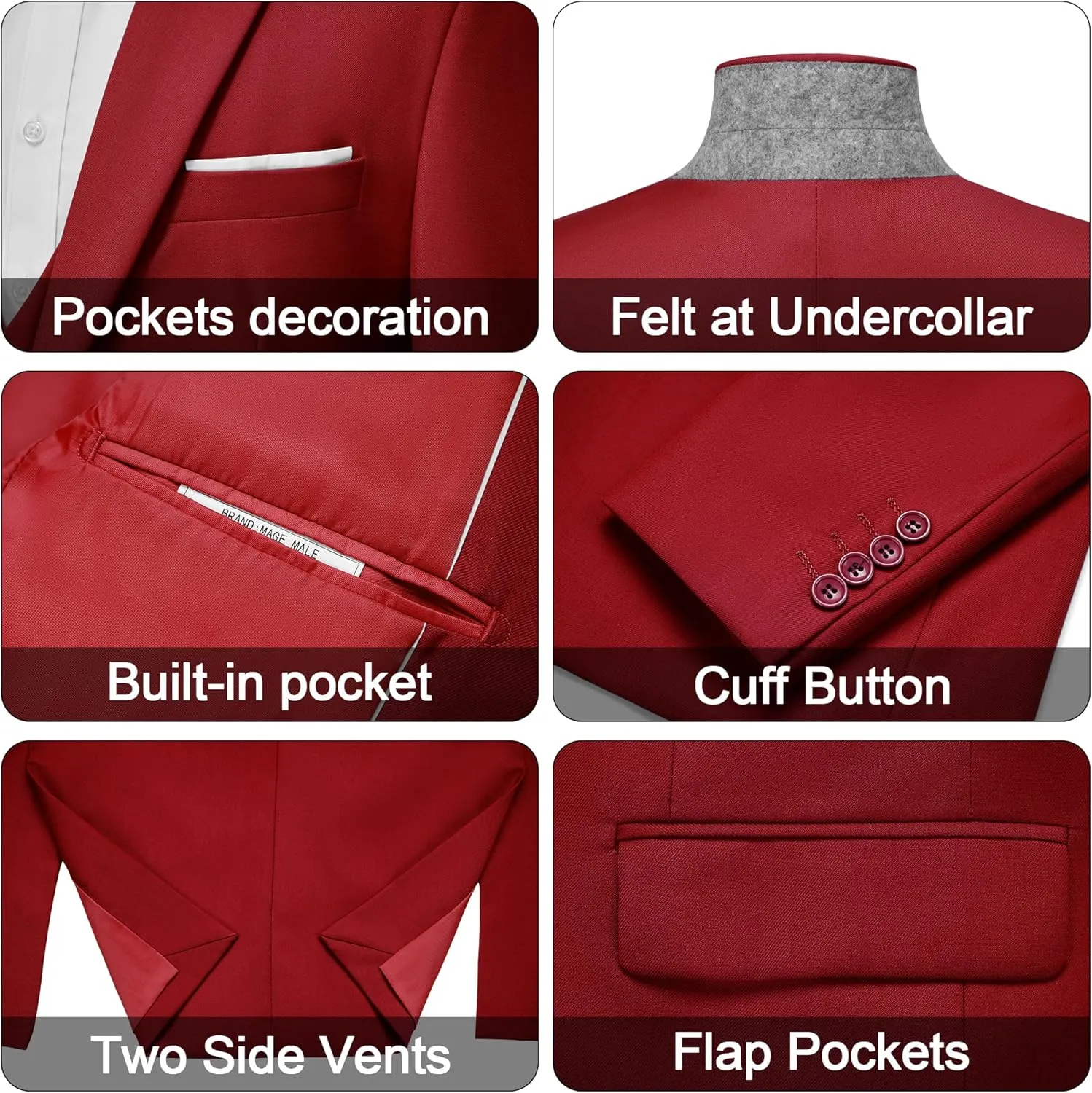 MAGE MALE Men's 3 Pieces Suit Elegant Solid One Button Slim Fit Single Breasted Party Blazer Vest Pants Set
