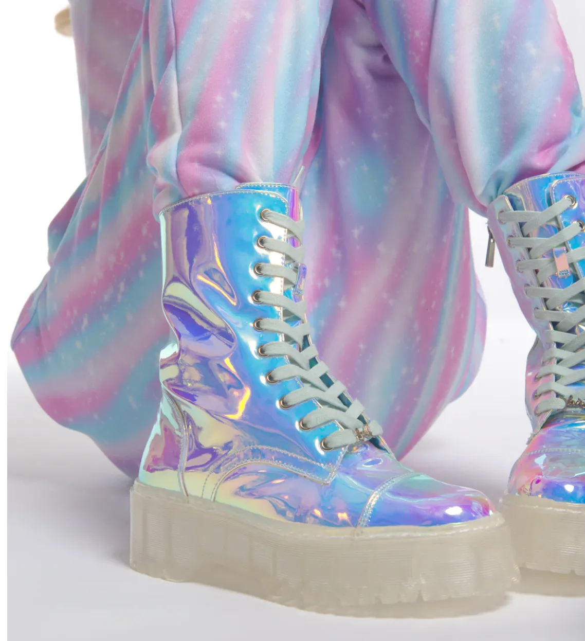 Multi Color Iridescent Combat Boots