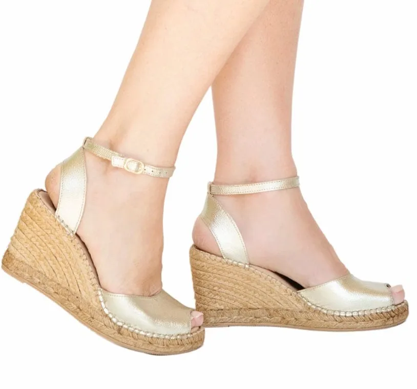 Peep Toe Espadrille Wedges - Champagne