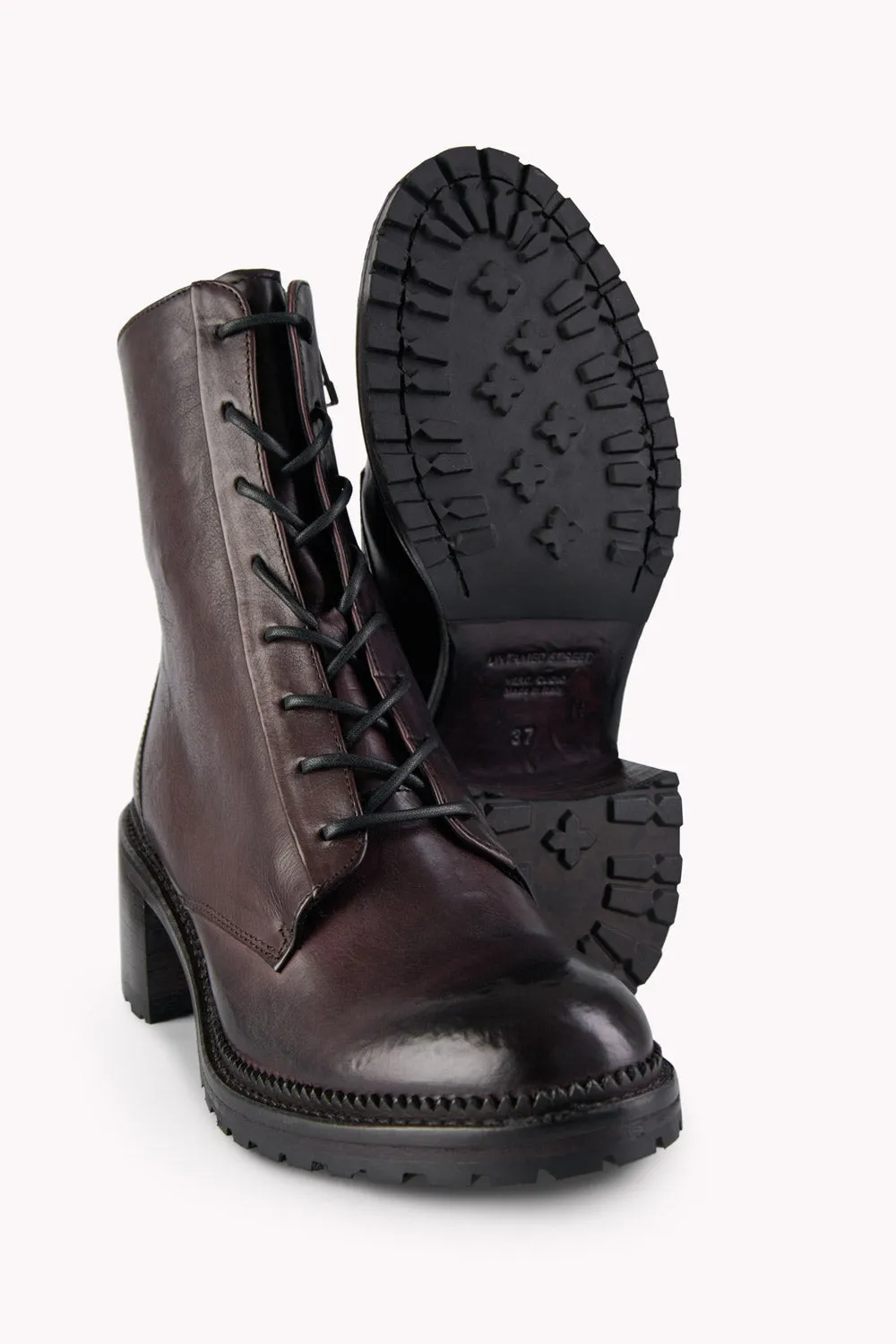 REGENT burnt-mauve lace up boots.