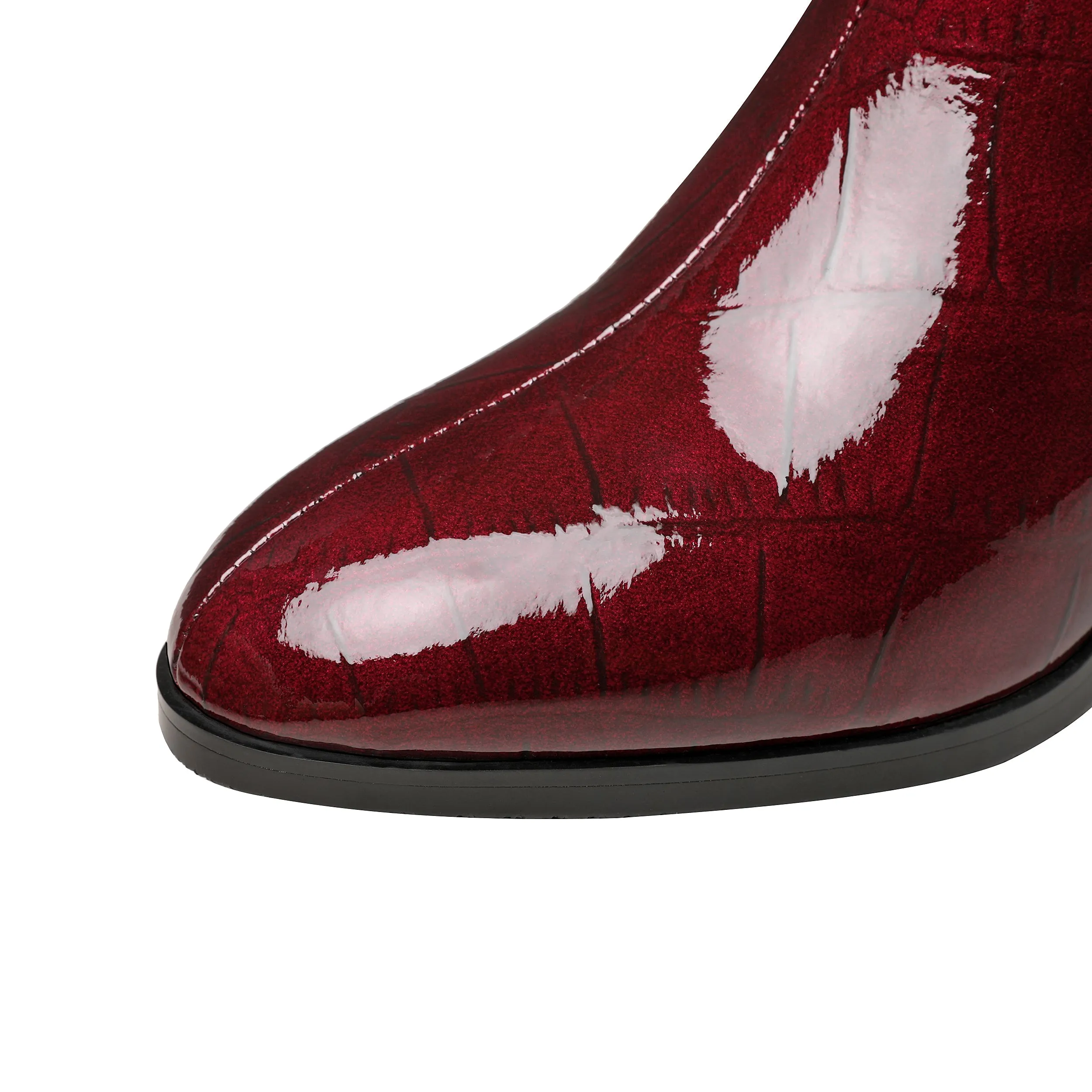 TinaCus Women's Patent Leather Round Toe Handmade Chunky Heel with Jewelry Stylish Zip Up Mid-Calf Boots