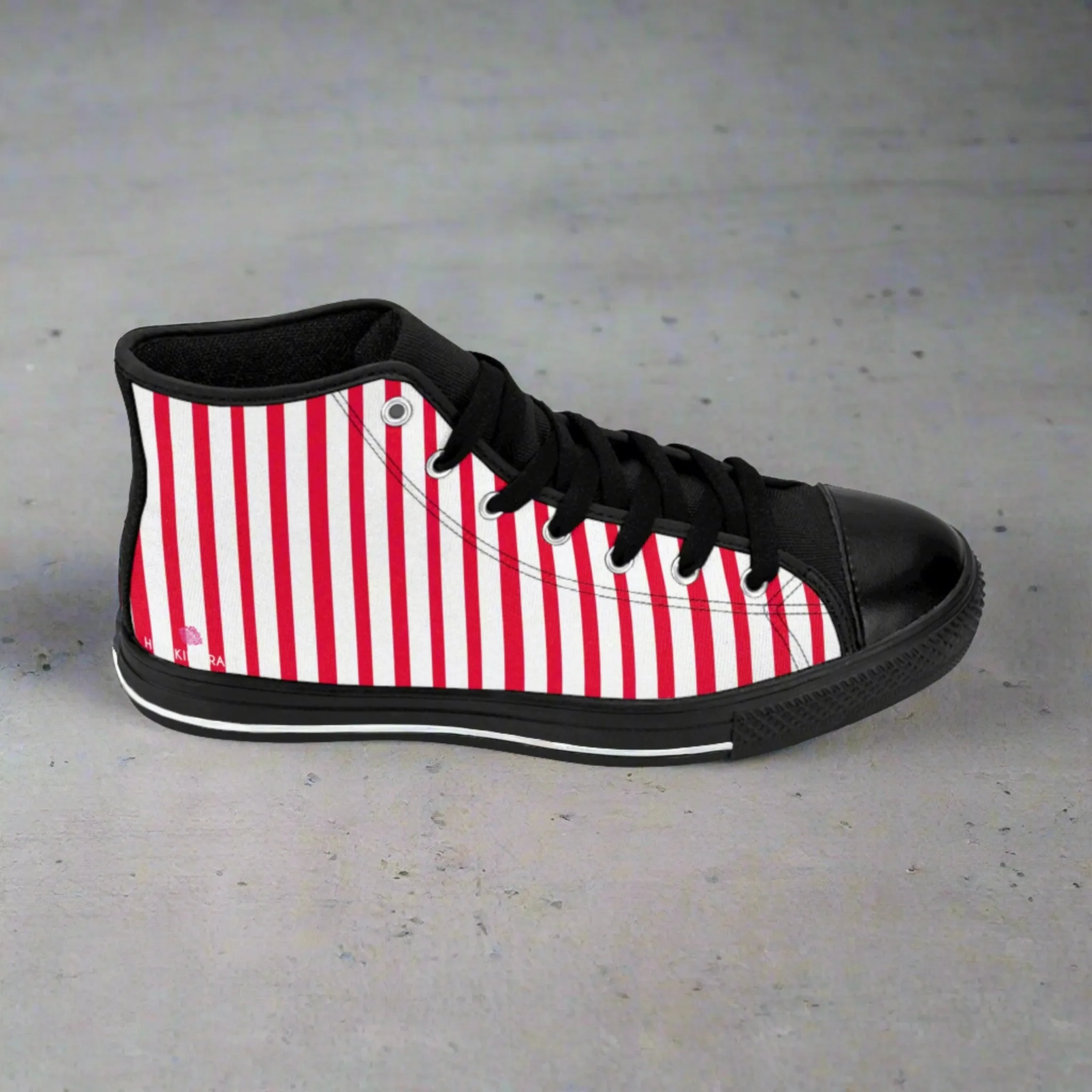 White Red Striped Men's Sneakers, Modern Stripes Men's Designer Tennis Running Shoes (US Size: 6-14)