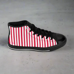 White Red Striped Men's Sneakers, Modern Stripes Men's Designer Tennis Running Shoes (US Size: 6-14)