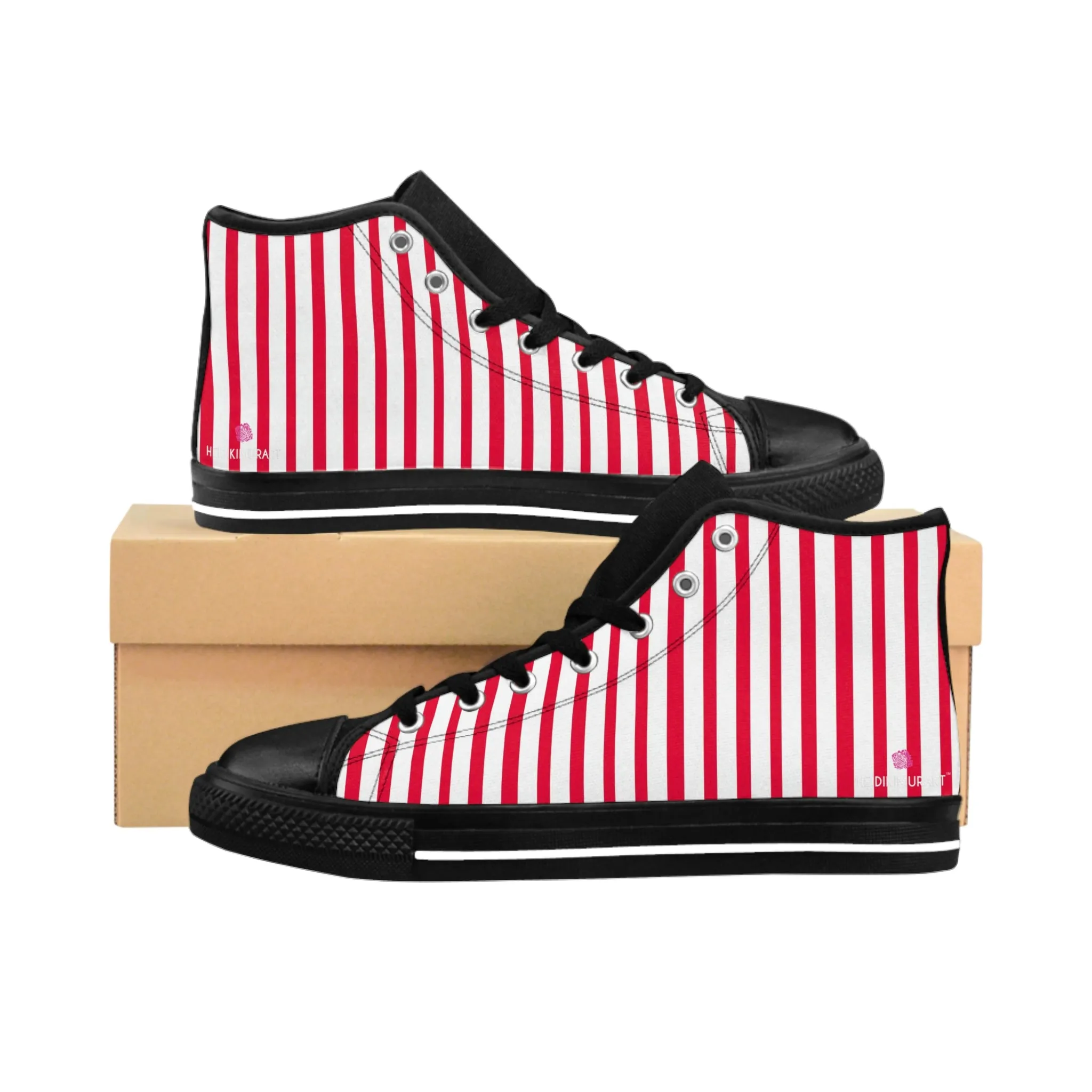 White Red Striped Men's Sneakers, Modern Stripes Men's Designer Tennis Running Shoes (US Size: 6-14)