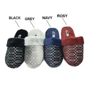 Women Slipper Faux Fur Geometric Design Soft Footbed Comfortable House Shoes