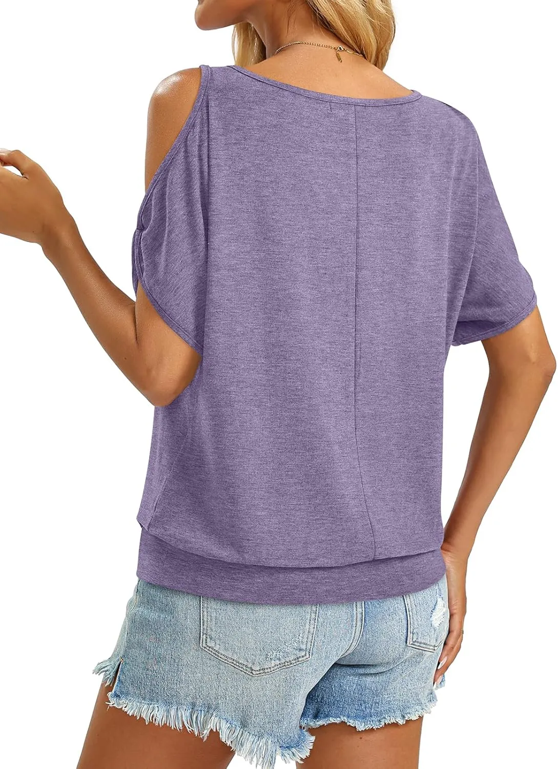 Womens Cold Shoulder Tops Banded Bottom Boat Neck T Shirts Summer Sexy Casual Loose Fit Blouse 2025