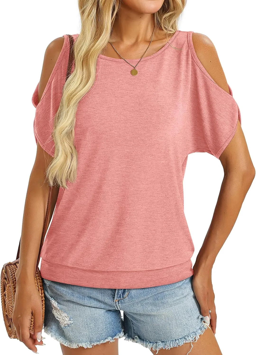 Womens Cold Shoulder Tops Banded Bottom Boat Neck T Shirts Summer Sexy Casual Loose Fit Blouse 2025
