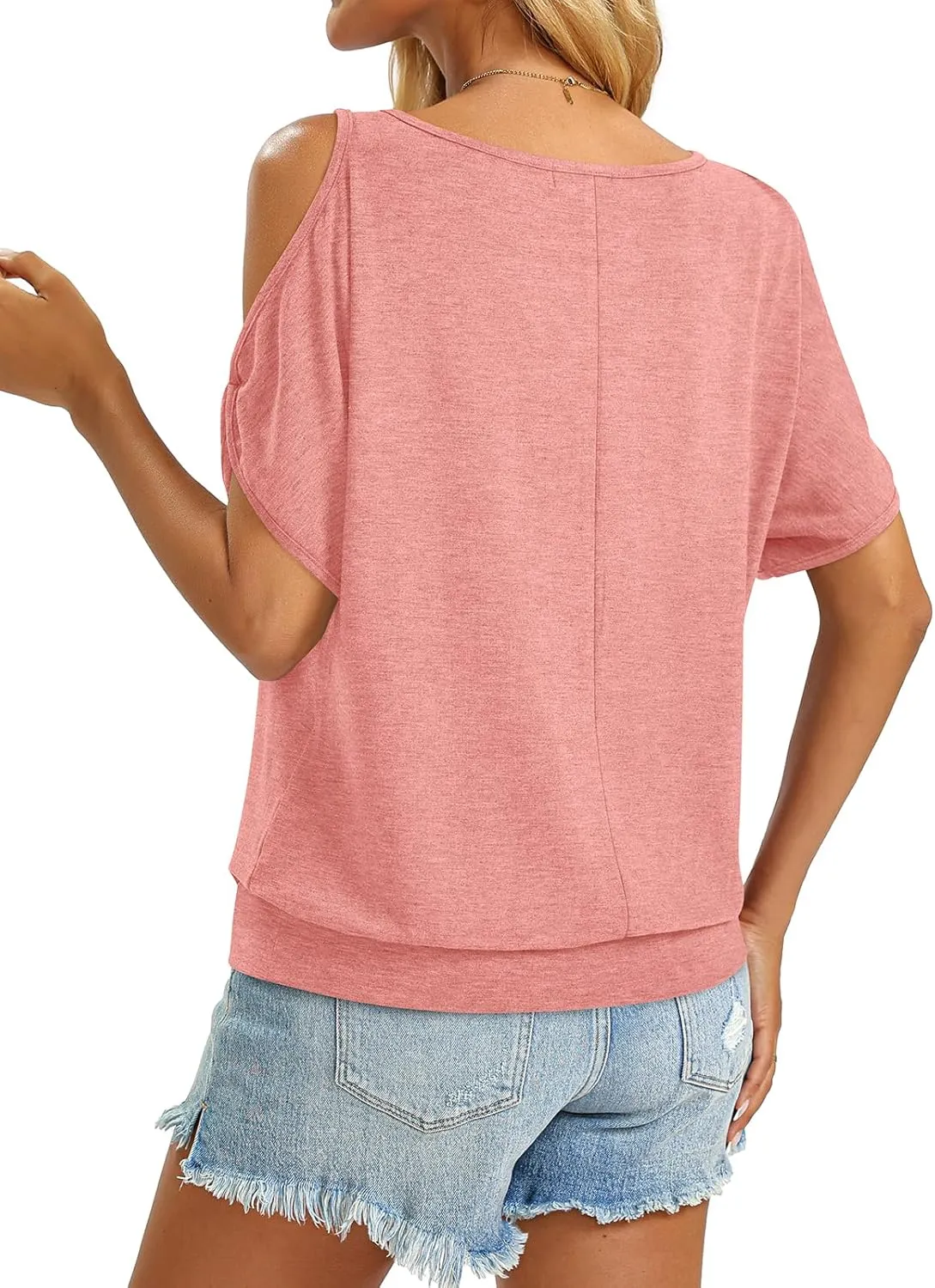 Womens Cold Shoulder Tops Banded Bottom Boat Neck T Shirts Summer Sexy Casual Loose Fit Blouse 2025
