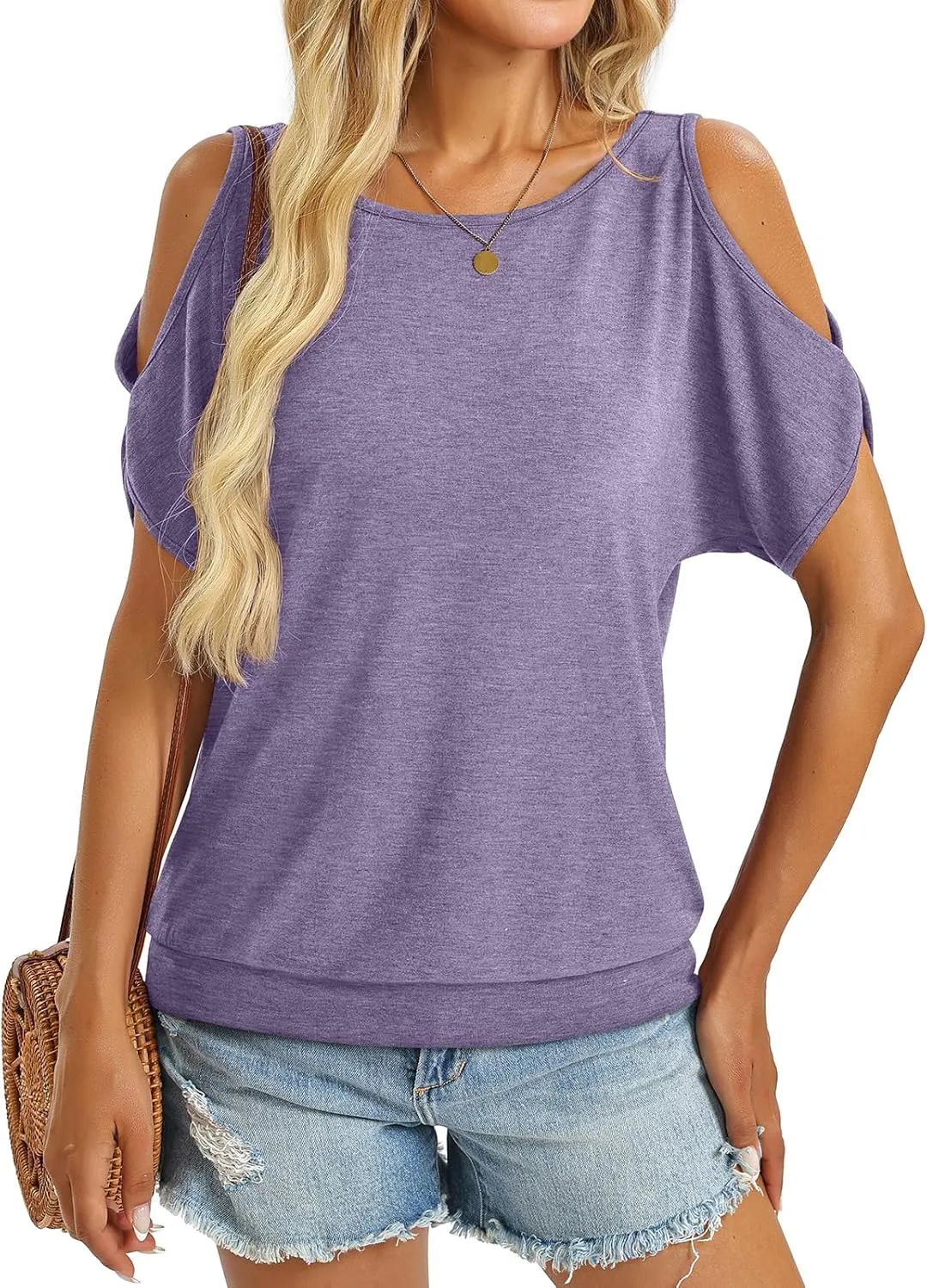 Womens Cold Shoulder Tops Banded Bottom Boat Neck T Shirts Summer Sexy Casual Loose Fit Blouse 2025