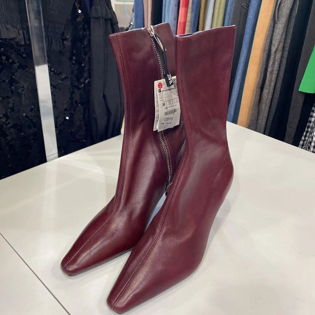 Zara leather kitten heel boots NWT 6