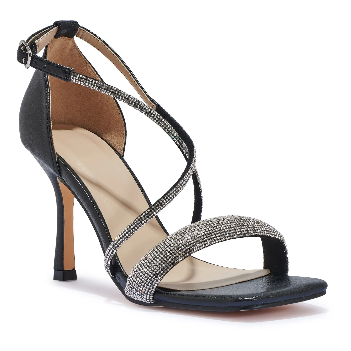 ZAYNAH3 DIAMANTE CROSS STRAP STILETTO HEEL SANDAL