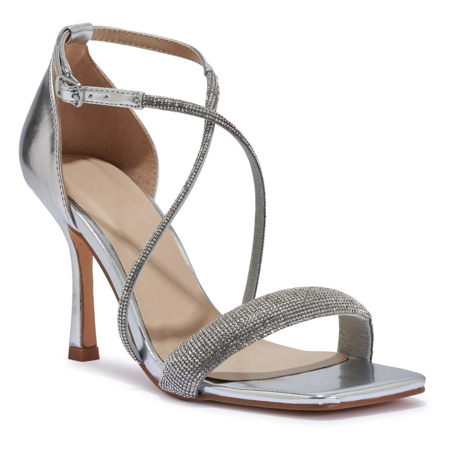 ZAYNAH3 DIAMANTE CROSS STRAP STILETTO HEEL SANDAL